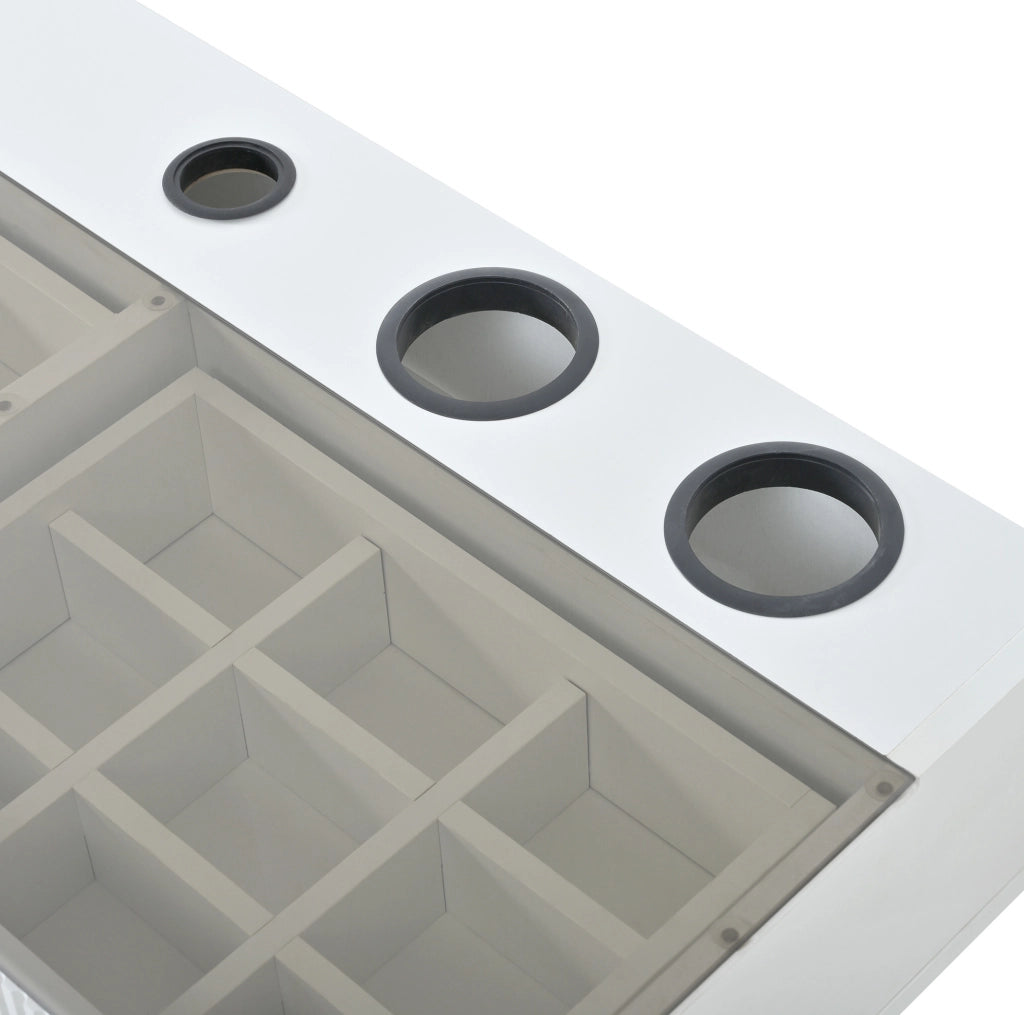 Tavolo da trucco bianco con 3 cassetti e piano in vetro