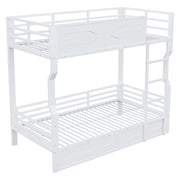 Letto a castello singolo 90×200 cm con LED; scala e sponde alte; senza materasso; metallo; bianco