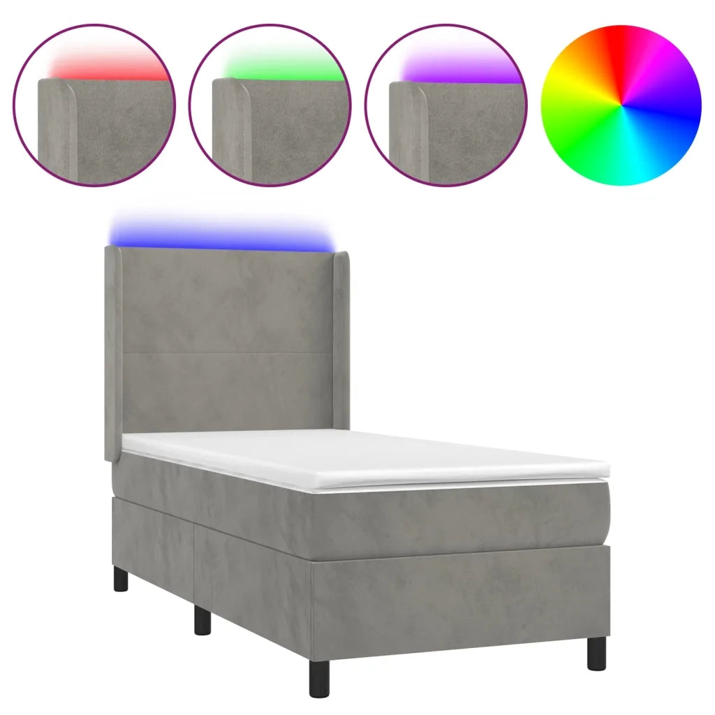 Letto a Molle Materasso e LED Grigio Chiaro 90x190 cm Velluto 3139415