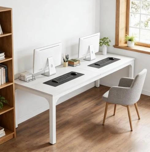 Tavolo da pranzo rettangolare 200x70 cm in MDF e metallo; bianco