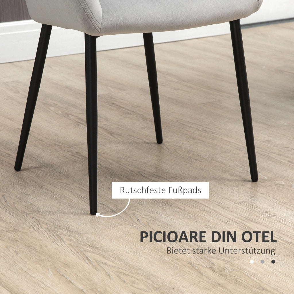 Sedia da pranzo set da 2 con schienale e braccioli imbottiti moderno gambe in acciaio grigio chiaro 54 × 57 × 80 cm