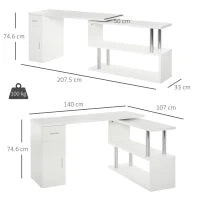 Scrivania Angolare Moderna in Legno con Cassetto, Armadietto e Mensole, Arredamento per Ufficio e Casa, Bianco