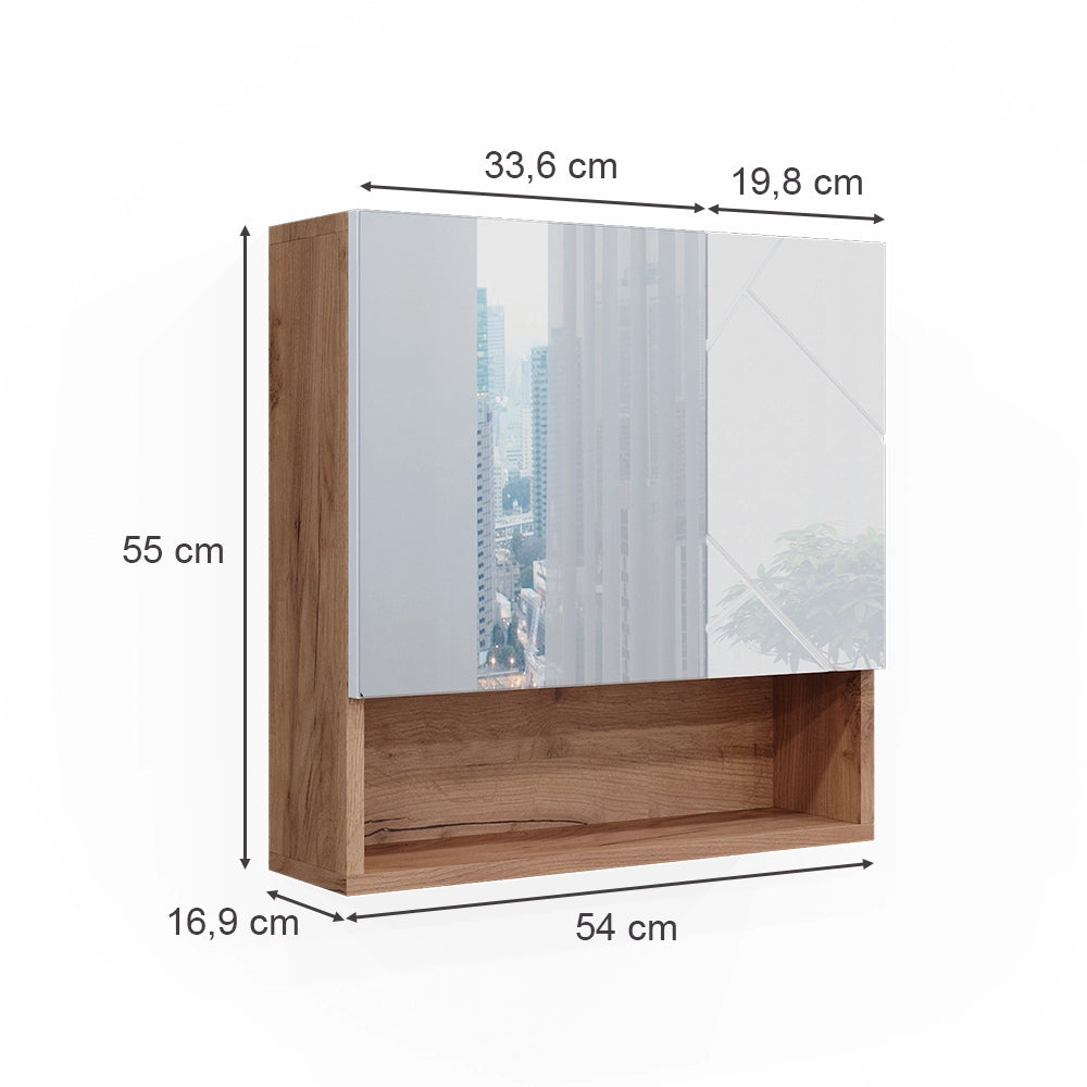 Vicco Specchio contenitore bagno Bianco lucido/oro power oak 54 x 55 cm