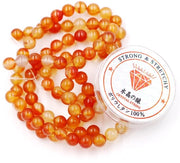 Kralen con corda per l'assemblaggio di gioielli Pietre per collane artigianali Pietre energetiche bracciale guaritore 8 mm = 96 pezzi e 1 rotolo di corda Carneola arancione 8 mm