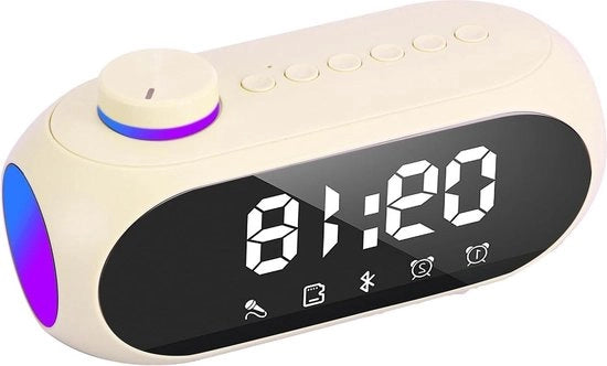 Orologio da Notte con Display a LED Regolabile Luce Notturna Ricarica USB Parlante Bluetooth Radio FM Dual Allarme per Camera da Letto (Beige)