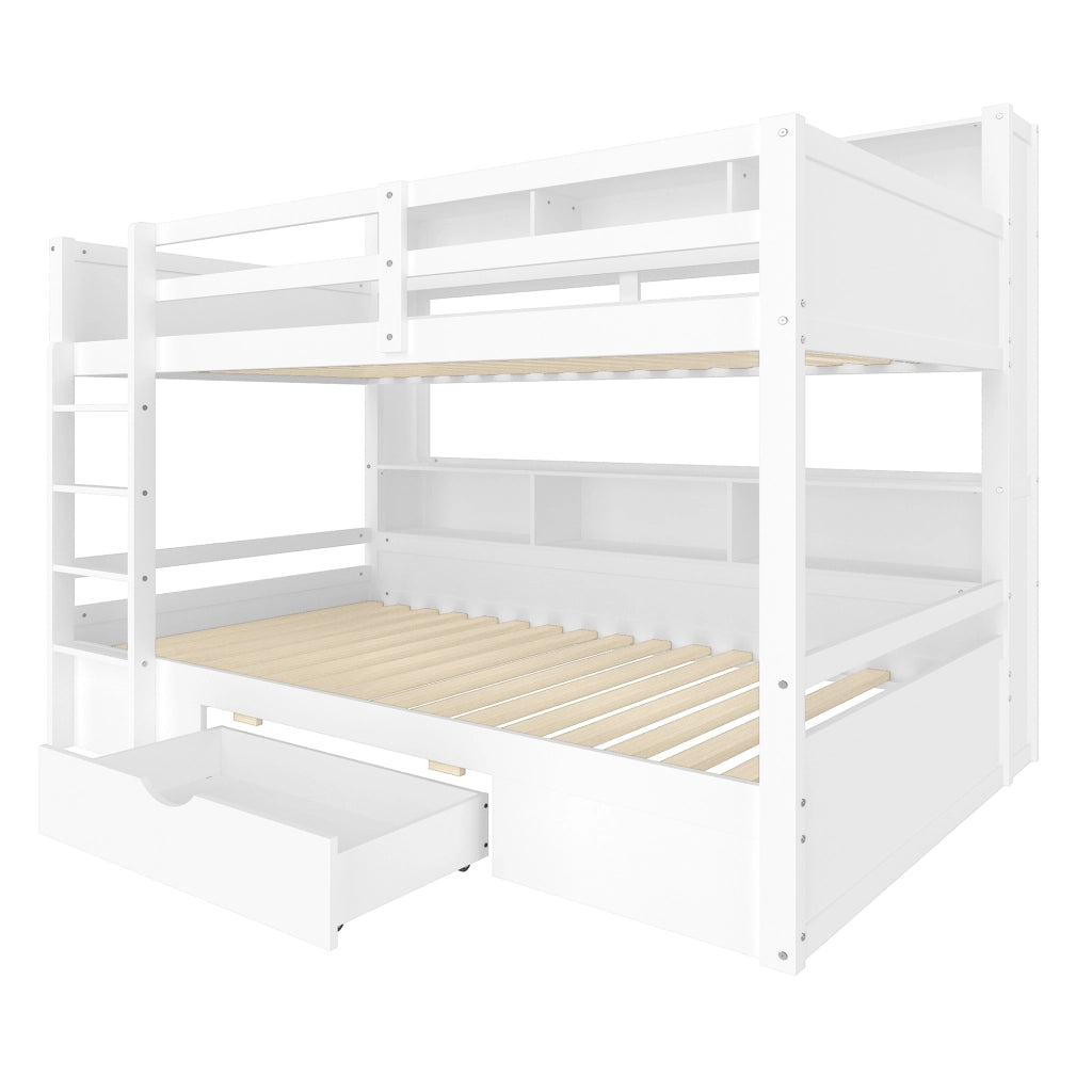 OKWISH Letto a Castello 90×200 cm e 90×200 cm, Letto 2 Posti con Cassetto, Vani Portaoggetti e Sponde, senza Materasso, Bianco