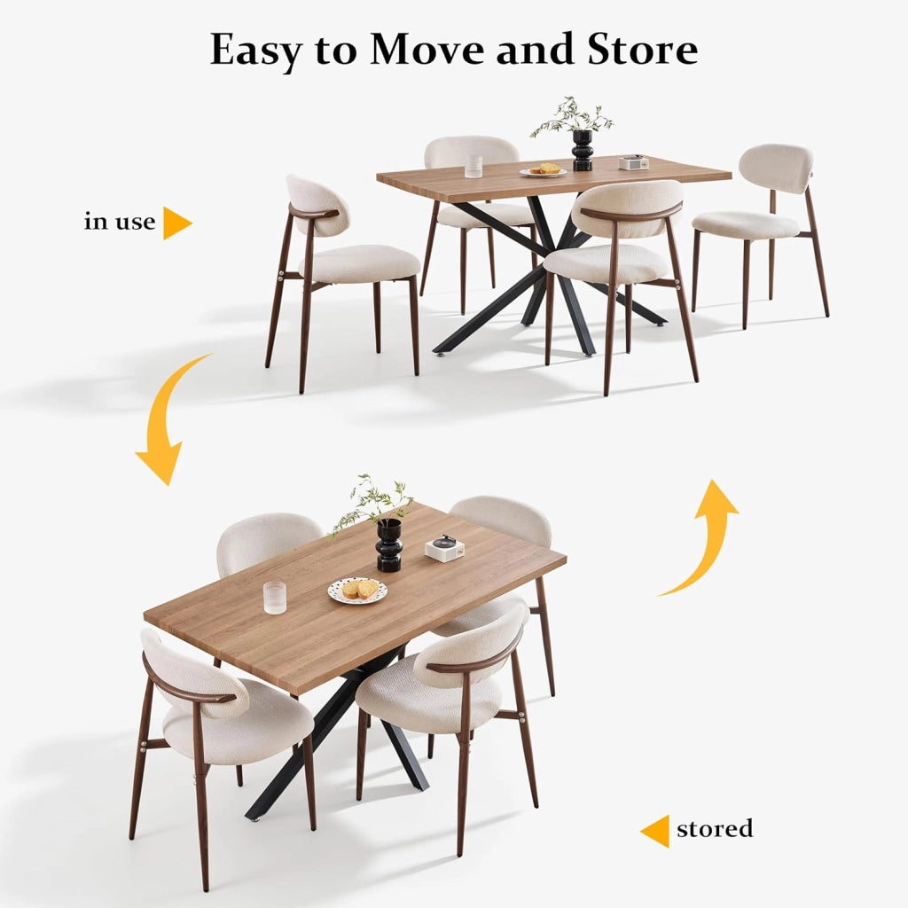 GrandCA HOME Set di 4 Sedie da Pranzo in Stile Medievale, Sedia da Cucina in Lino Beige con Schienale, Gambe in Metallo Effetto Legno Scuro, Adatte per Cucina, Soggiorno e Camera da Letto