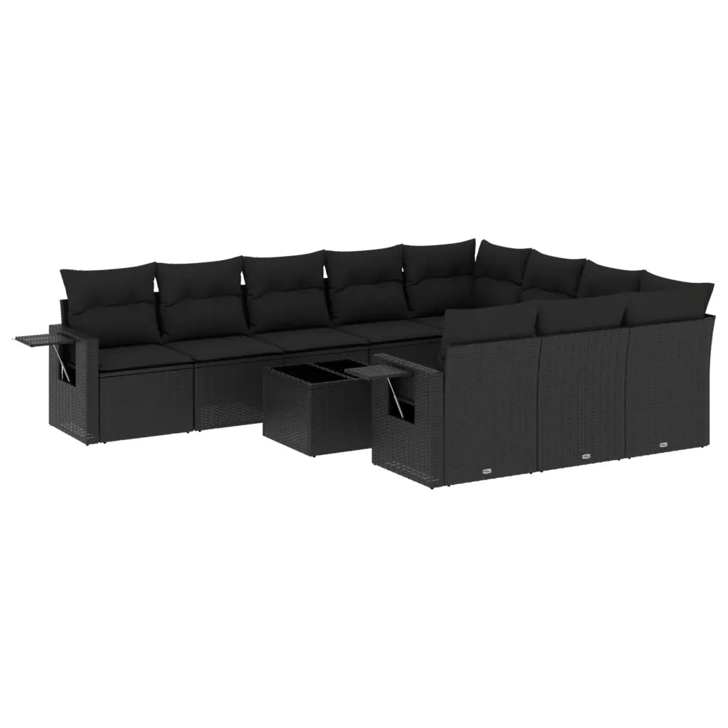 Set Divani da Giardino 11 pz con Cuscini in Polyrattan Nero