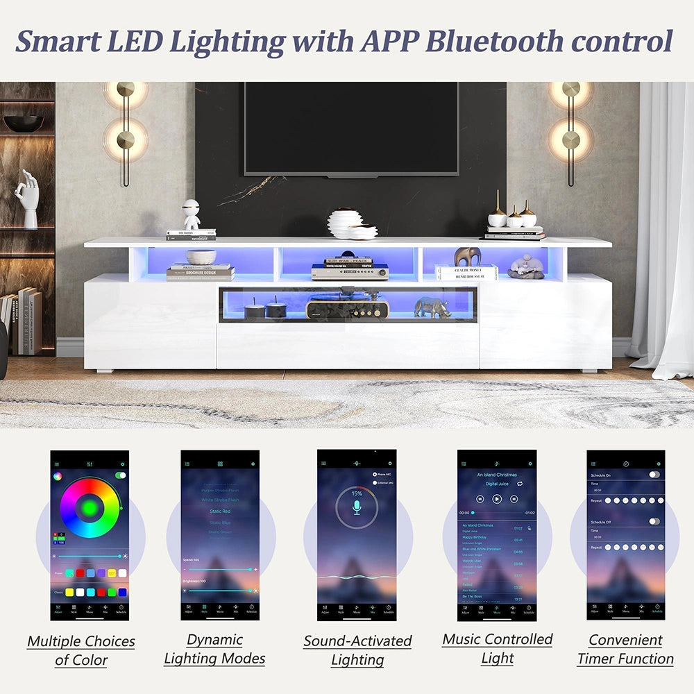Mobile TV 180x38x45cm - Xylo - 2 Ante, 1 Cassetto, Luci LED, 10 Ripiani
