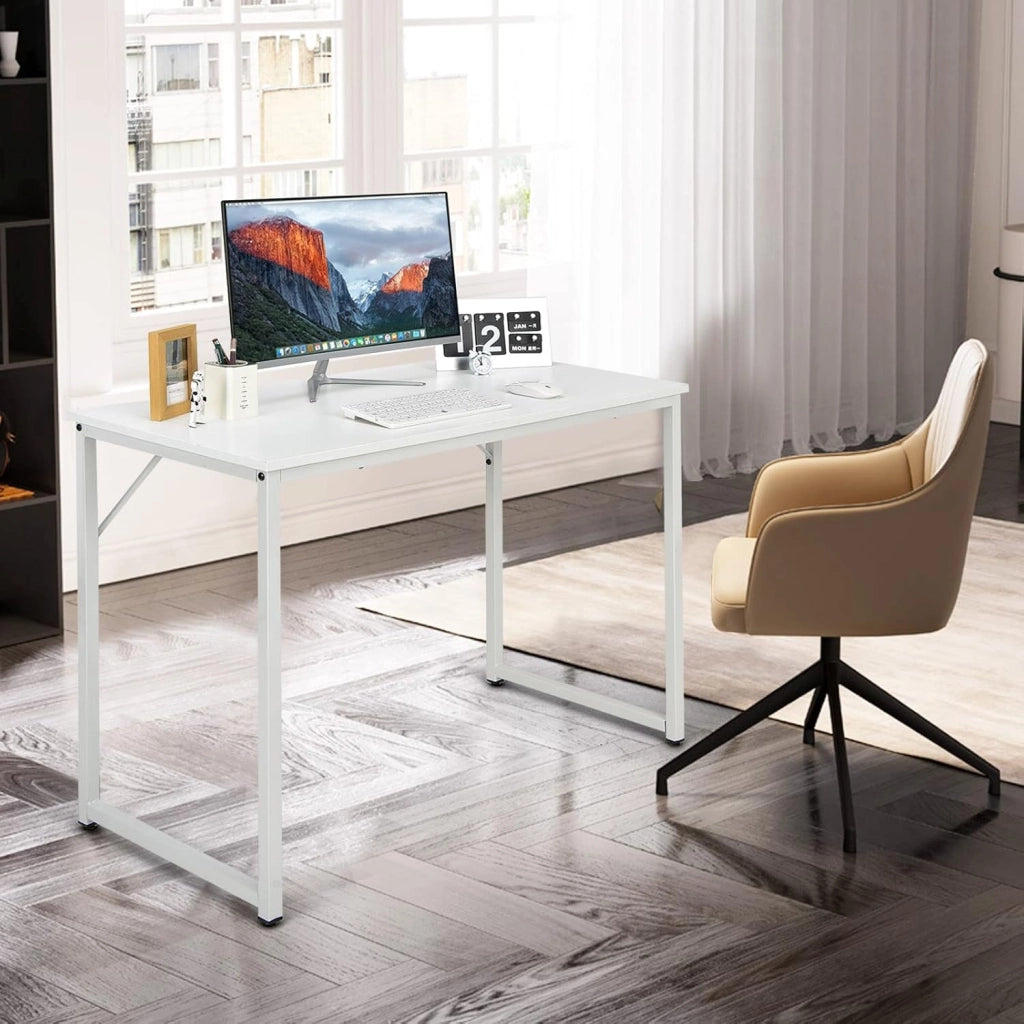 Scrivania, piccola scrivania per computer portatile, scrivania da ufficio, tavolo da lavoro, 100 x 50 x 75 cm, legno e metallo, per studio, ufficio, casa, ufficio (bianco)