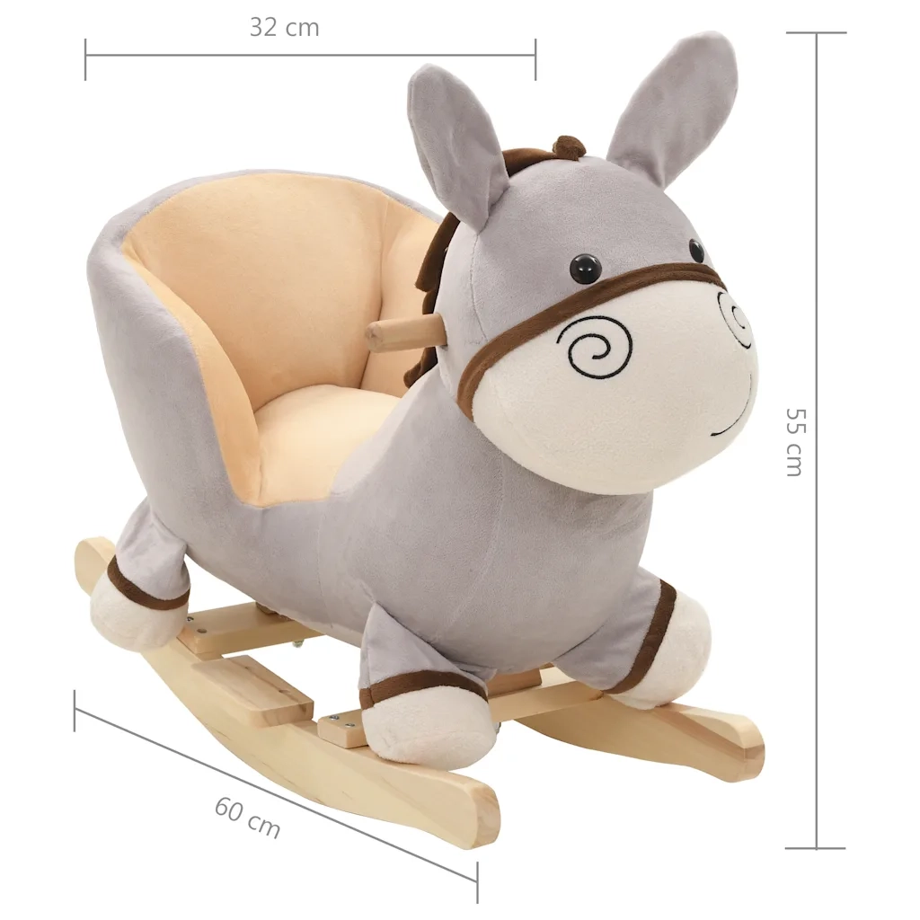 Asino a Dondolo con Schienale in Peluche 60x32x55 cm Grigio CFW4104114