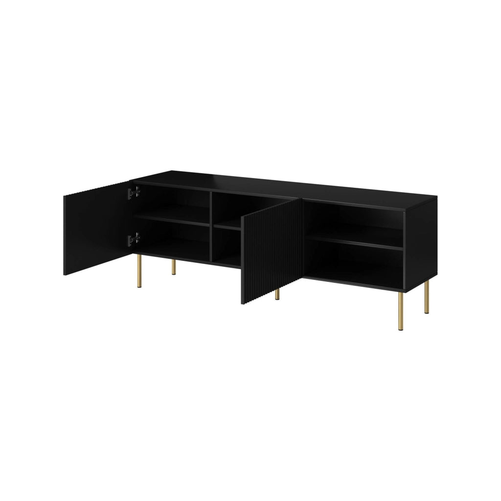 Mobile porta TV Magnano, Madia da salotto con quattro ante battenti, Rialzato da terra, 150x42 h52 cm, Nero