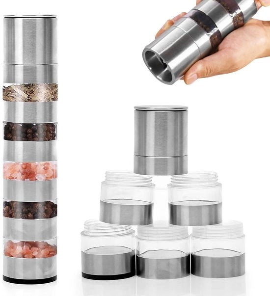 Strumento per tritare erbe 5 in 1 - Set per tritare erbe portatile - Materiale in acciaio inossidabile - Tritacarne per erbe mini - Set per conservare prodotti - Ideale per l'uso in campeggio - Set per preparare erbe