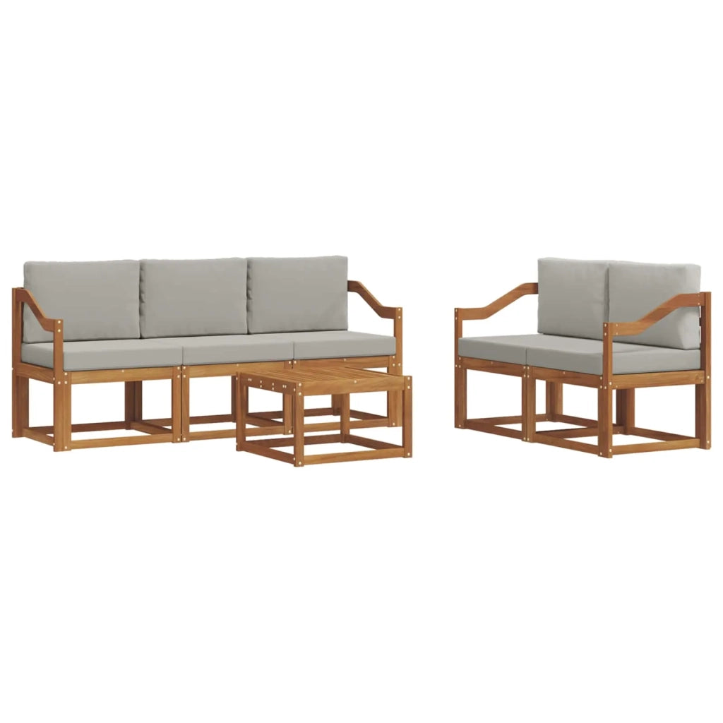 Set di divani da esterno 6 pcs Grigio Naturale e Chiaro