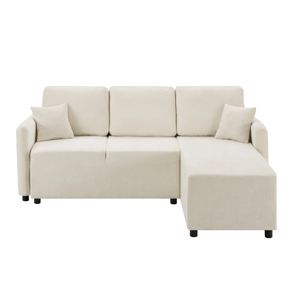 Divano angolare 187,5x144x85,5 cm in ciniglia beige chiaro con 2 cuscini -