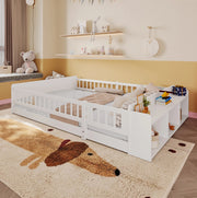 Letto per bambini in pino bianco 140x200 cm con ripiani