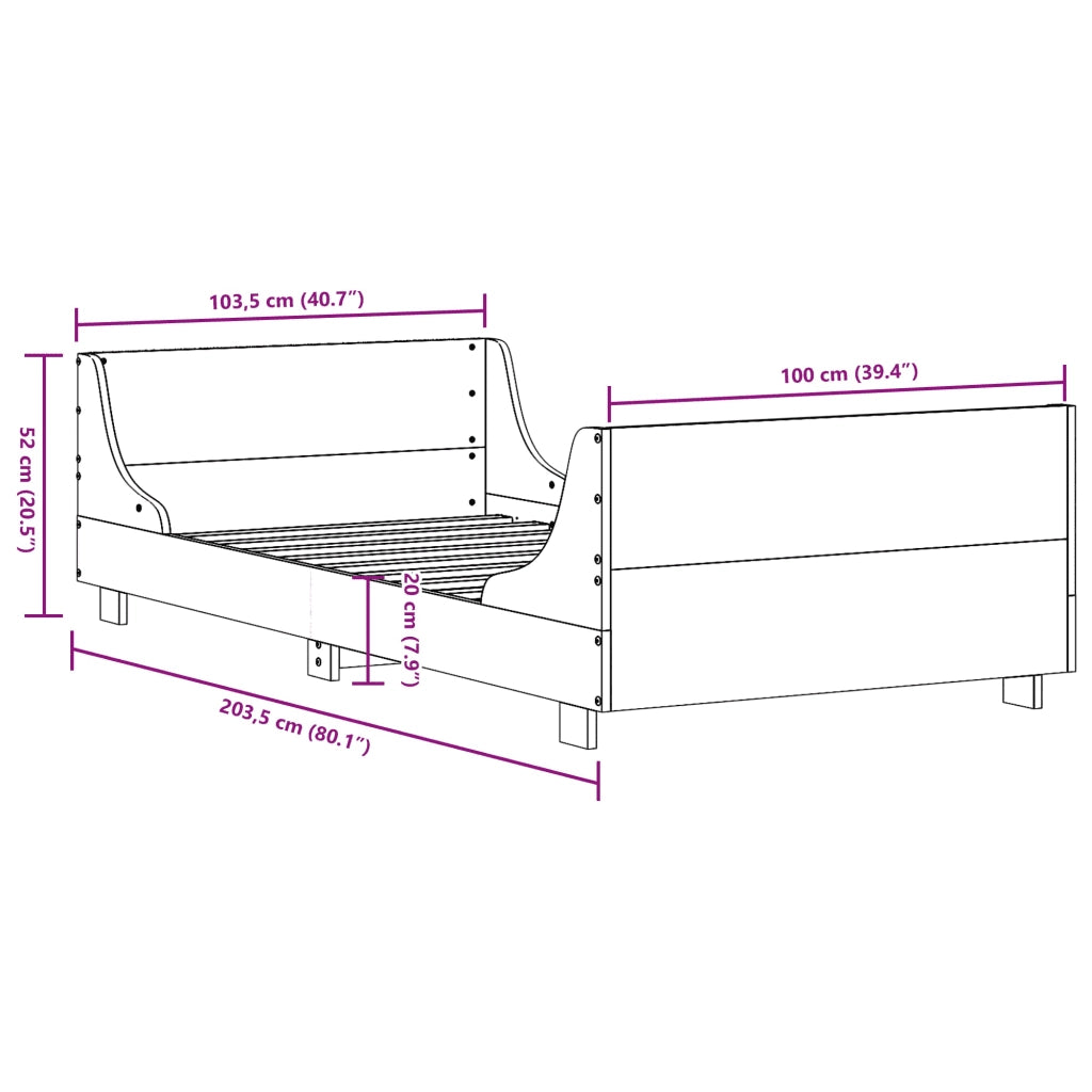 Giroletto senza Materasso 100x200 cm in Legno Massello di Pino 850773