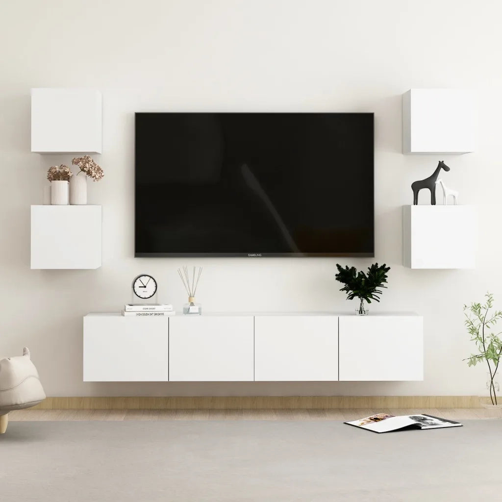 Set Mobili Porta TV 6 pz-Set di 6 Credenza per TV Bianco in Legno Multistrato 380854