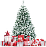Albero di Natale Innevato 135 cm, Albero di Natale con 200 Luci LED Bianche Calde, 400 Rami, Base in Metallo, Decorazione Natalizia per Casa e Negozio (135 cm)