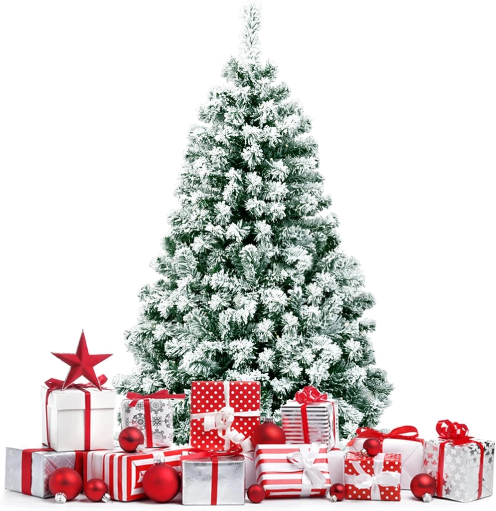 Albero di Natale Innevato 135 cm, Albero di Natale con 200 Luci LED Bianche Calde, 400 Rami, Base in Metallo, Decorazione Natalizia per Casa e Negozio (135 cm)