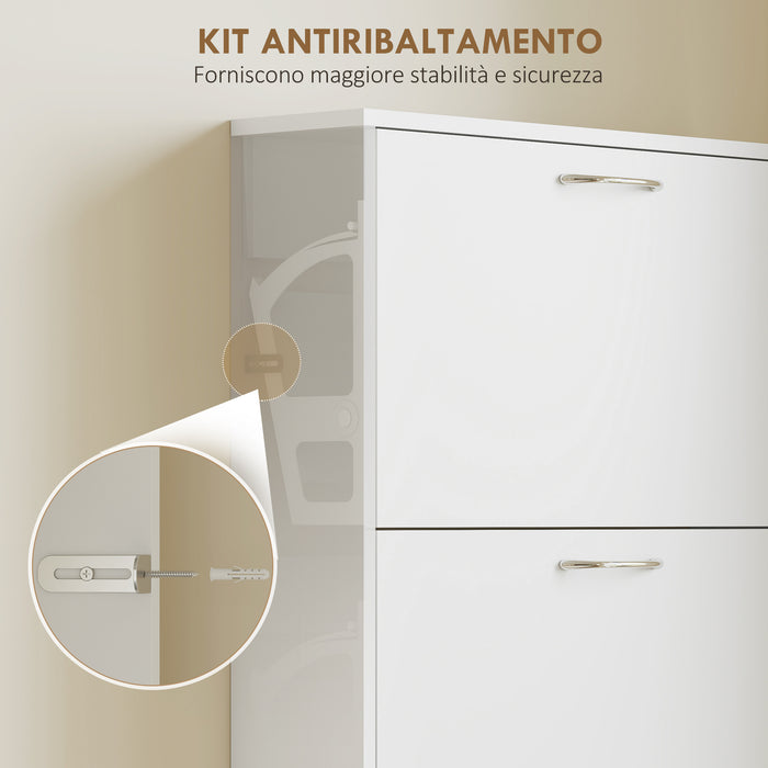 Mobile Scarpiera a 5 Ante Antiribaltamento 65x17x180.5 cm in Legno Bianco