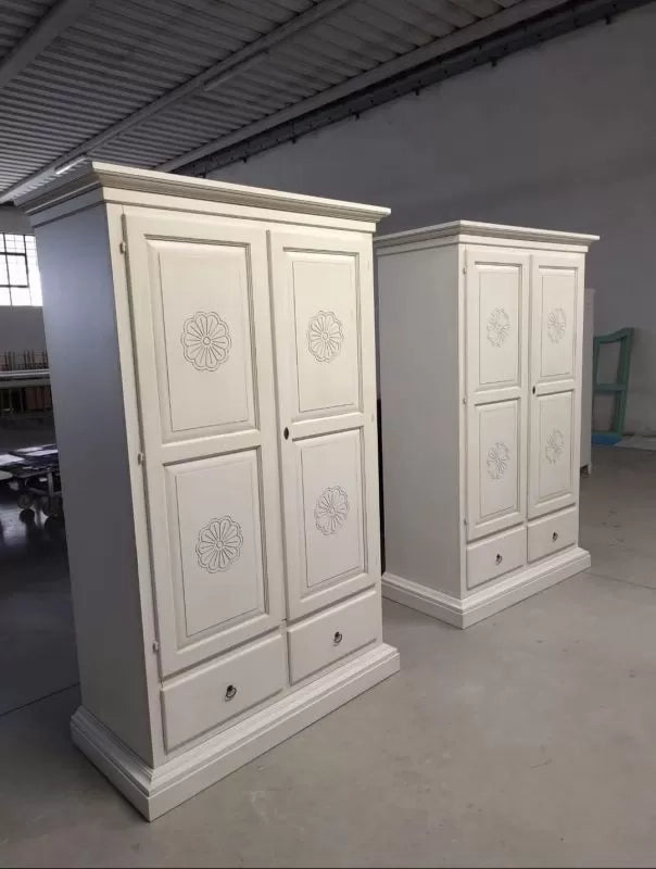 Armadio 2 porte legno shabby bianco con rosone 125x61x200 - Mobili 2G