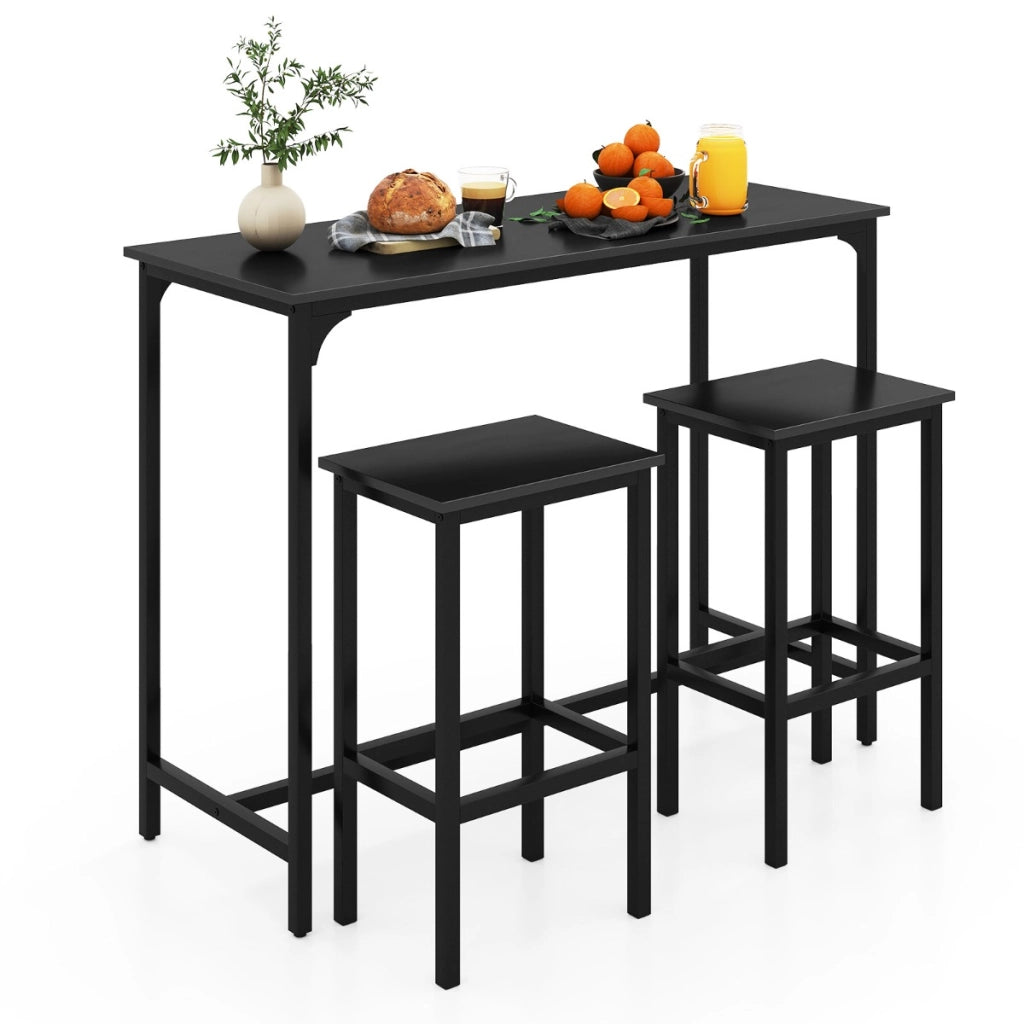 Set da pranzo 3 pezzi con tavolo industriale alto 120 cm, 2 sgabelli da bar e sedie per spazi piccoli Nero-Tavoli e sedie da pranzo