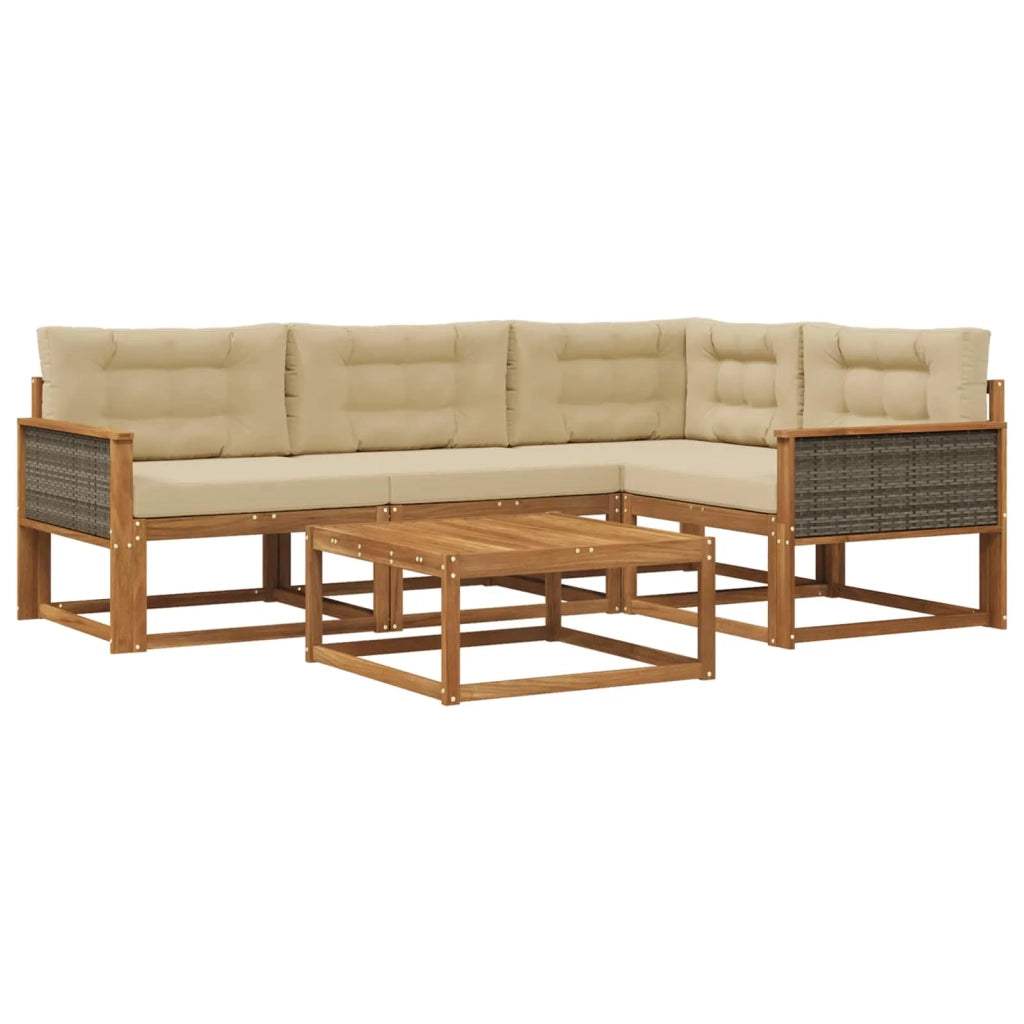 Set di divani da esterno con cuscino 5 pcs Naturale e Beige 3382541