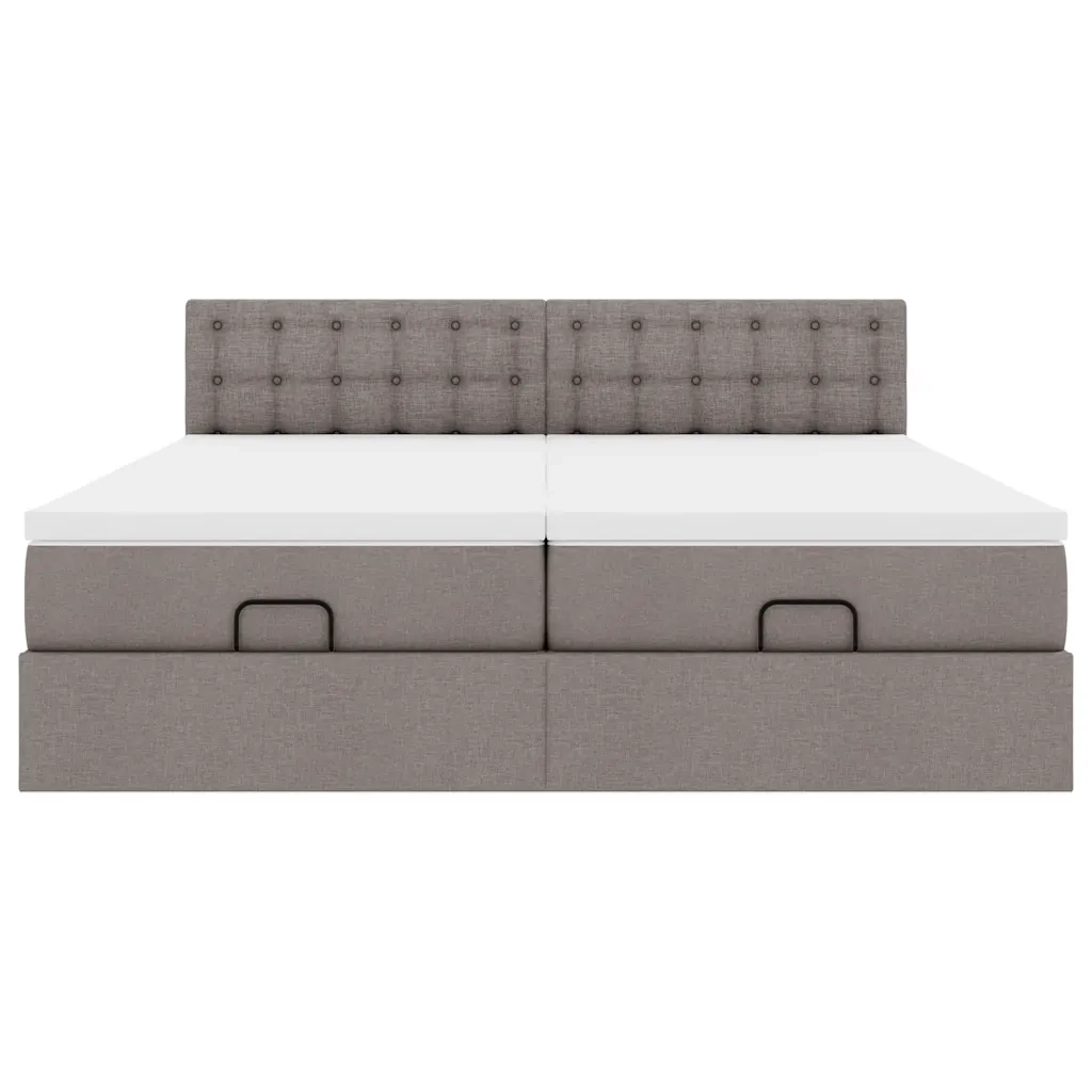 Struttura Letto Pouf con Materassi Tortora 200x200 cm Tessuto