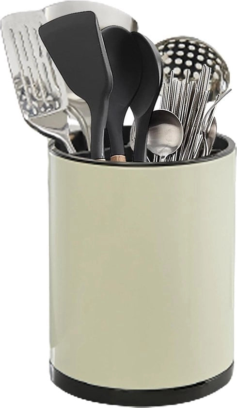 Supporto per cucina, contenitore per posate rotante con fondo rinforzato, antiscivolo, parete divisoria rimovibile e maniglia, contenitore per posate, bianco, 20,3 x 16 cm