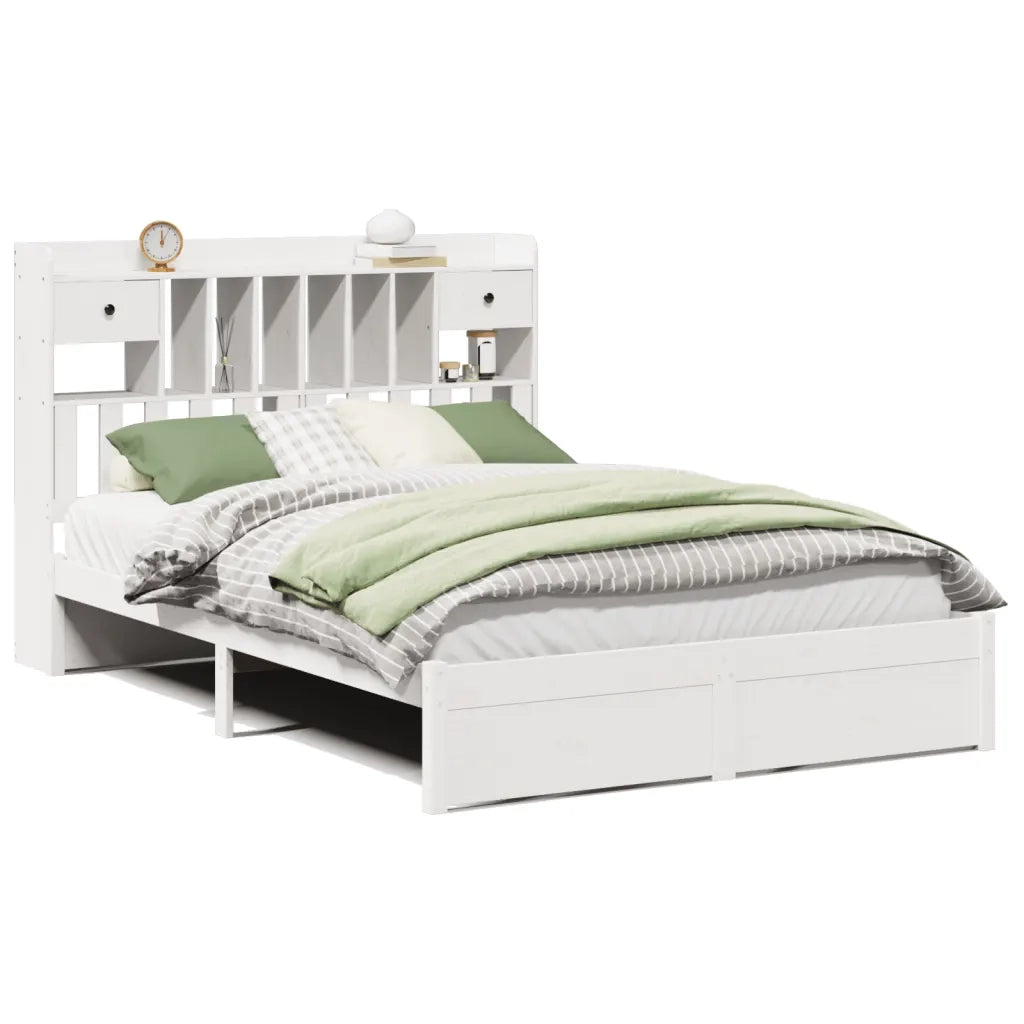 Letto Libreria senza Materasso-Struttura Letto con contenitore Bianco 150x200 cm Legno di Pino 508056