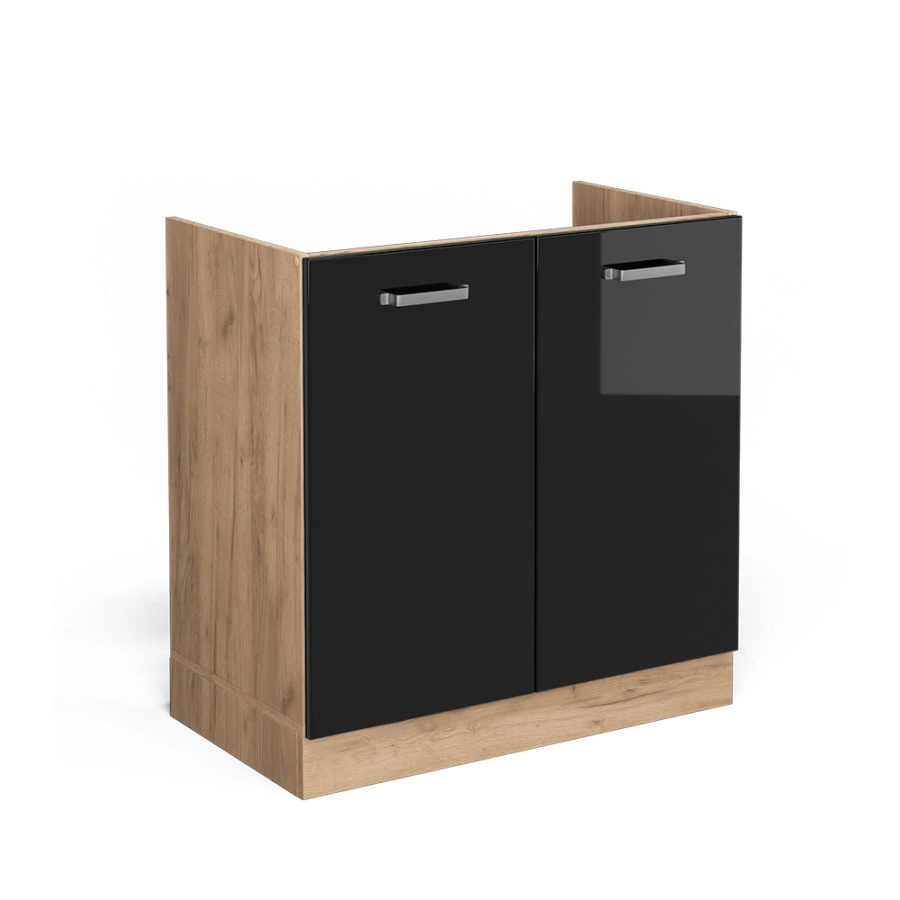 Vicco Mobile lavello cucina Nero lucido 80 cm senza piano di lavoro