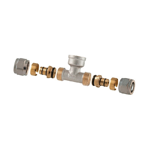 RACCORDO TEE FEMMINA A COMPRESSIONE PER MULTISTRATO 2PZ ASSEMBLATO- 1-26 x 1 x 1-26- TDMB- pezzi 1