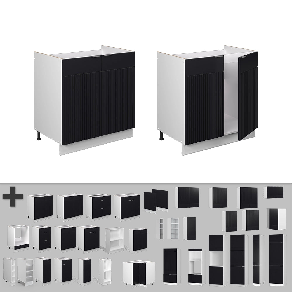 Vicco Mobile lavello cucina Nero a righe 80 cm , PL Marmo