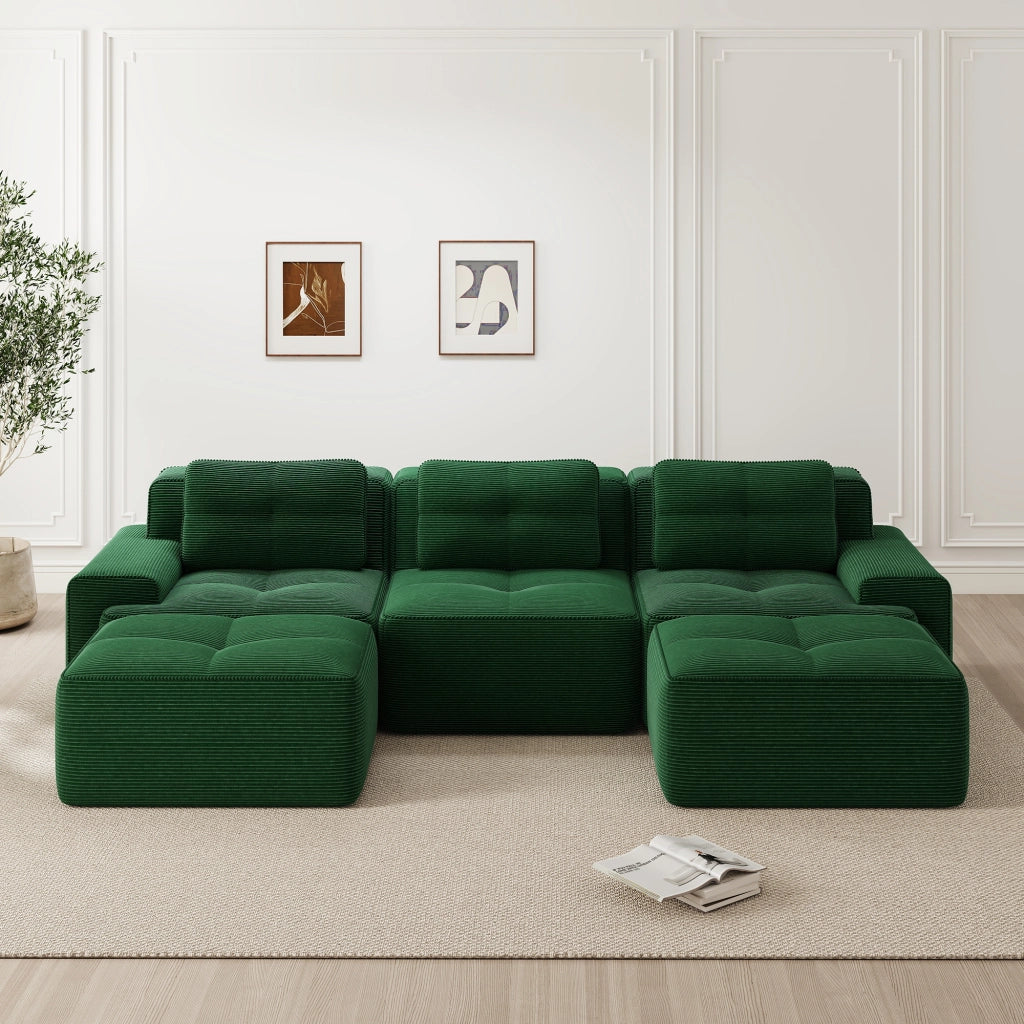 divano modulare nuvola senza montaggio con seduta profonda; base antiscivolo; in velluto a coste verde