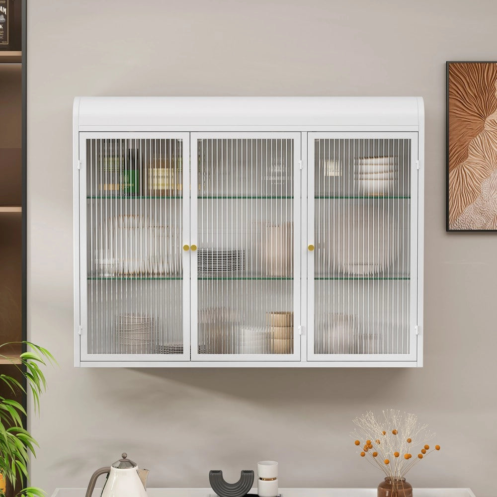 Armadietto a Muro con Ante in Vetro ¨C MINIMAL ¨C Bianco, 3 Ante