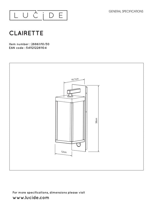 Applique esterna Lucide Clairette LED 15W 3000K sensore