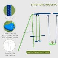 Set Altalene da Giardino per 4 Bambini, 1 Altalena Doppia e 2 Altalene Singole, Capacità di peso 45kg (Altalena) 180kg (Totale), 280x140x178cm