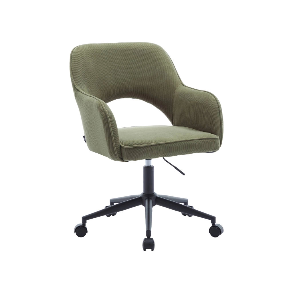 Sedia da ufficio in velluto a coste con rotelle, kaki