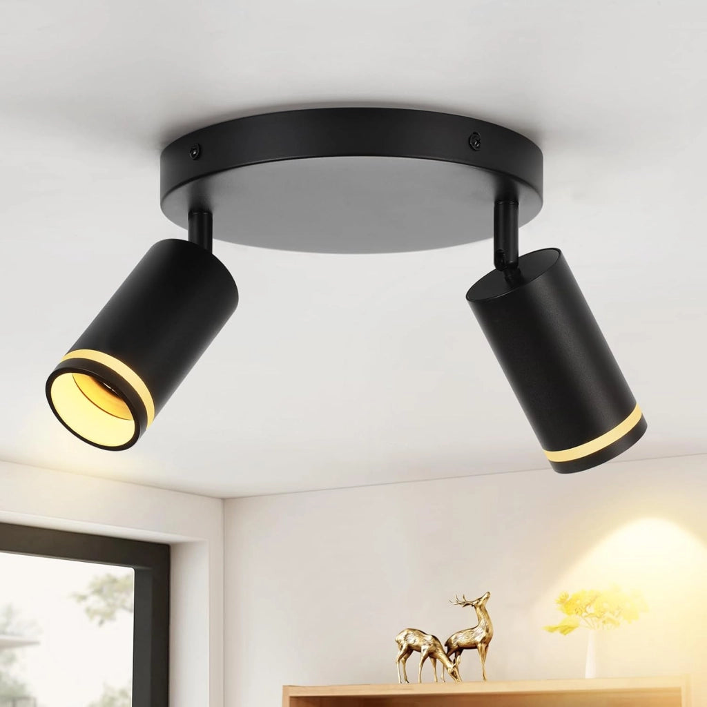 ZMH Faretto da soffitto Rotondo Nero 2 Luci GU10 Orientabile da Interno in Metallo per Corridoio Senza Lampadine