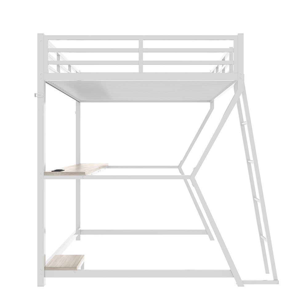 Letto mezzanino 90x200cm - Xylo - bianco, scrivania USB, LED, piattaforma gaming