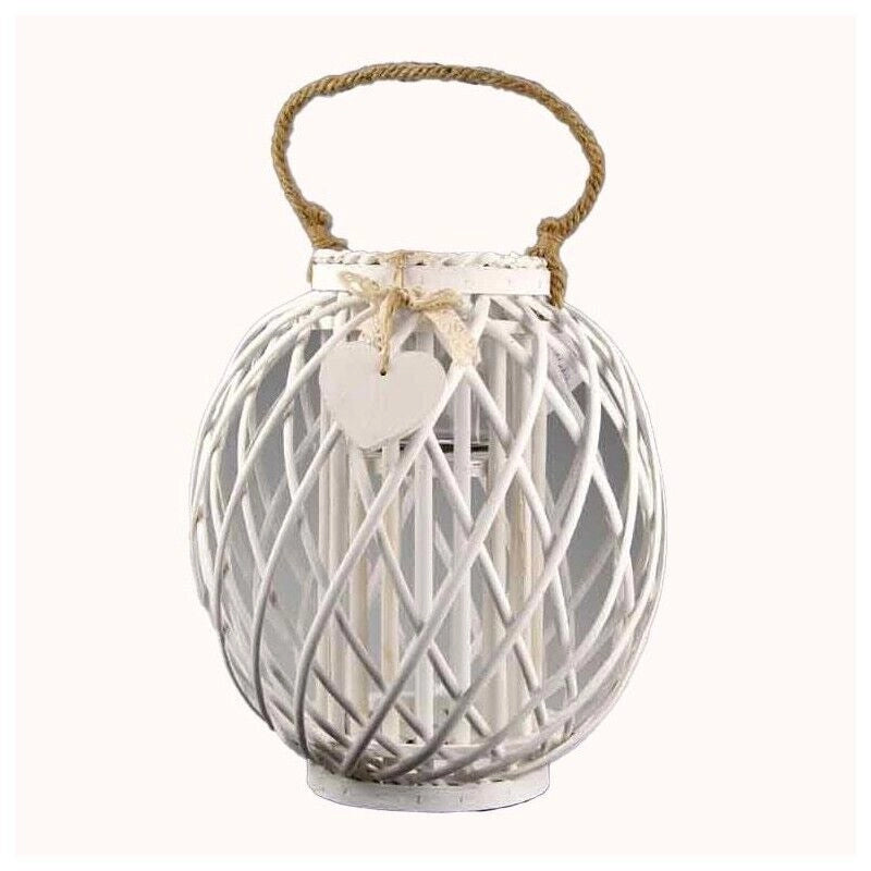 LANTERNA PORTA CANDELA BIANCA INTRECCIO BAMBU 16X 35CM