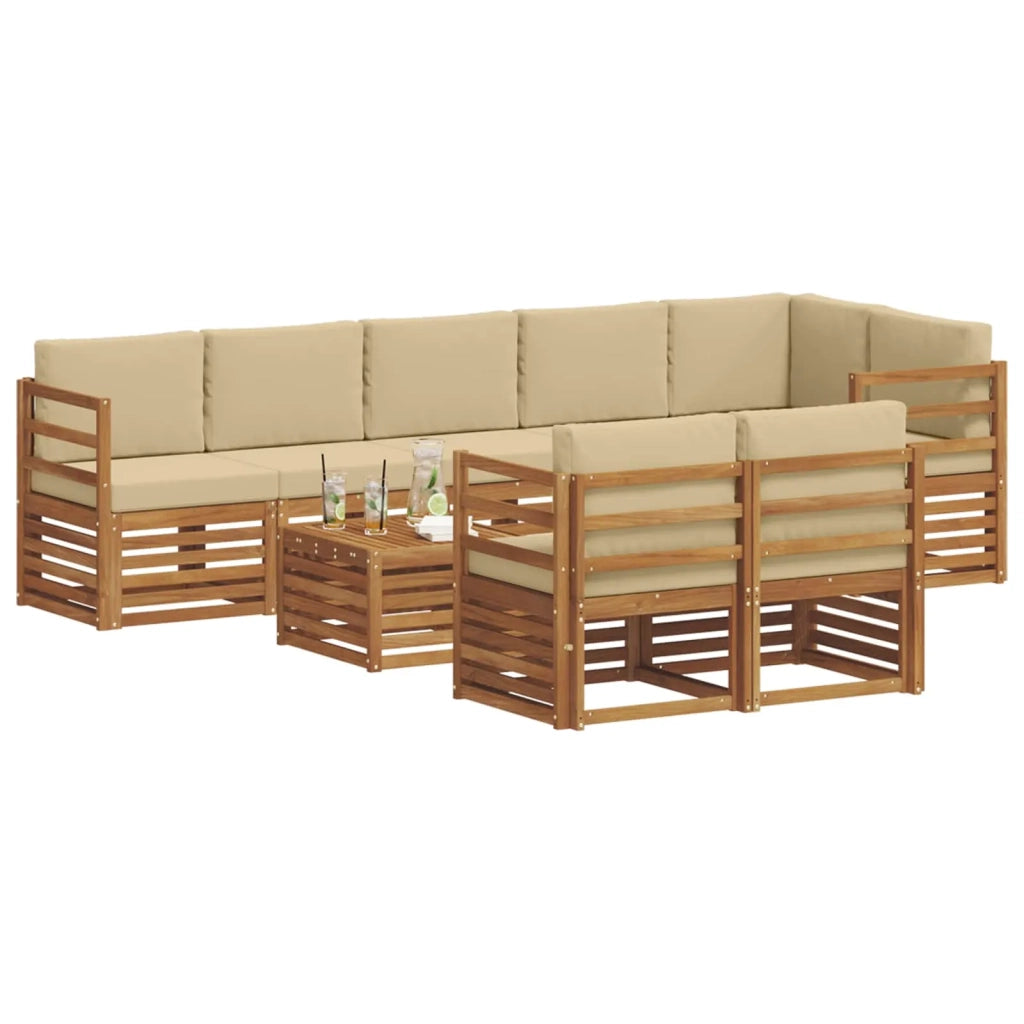 Set divani 9 pcs Naturale e Beige Legno di Acacia Massello