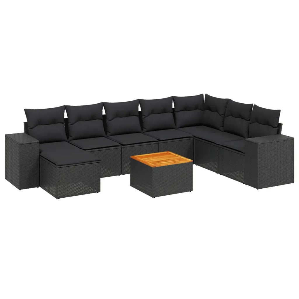Set Divani da Giardino 9 pz con Cuscini Nero in Polyrattan 3257910