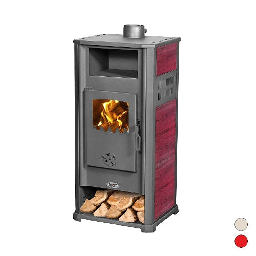 Stufa a Legna Katia 9–10 kW Beige in Acciaio con Portalegna
