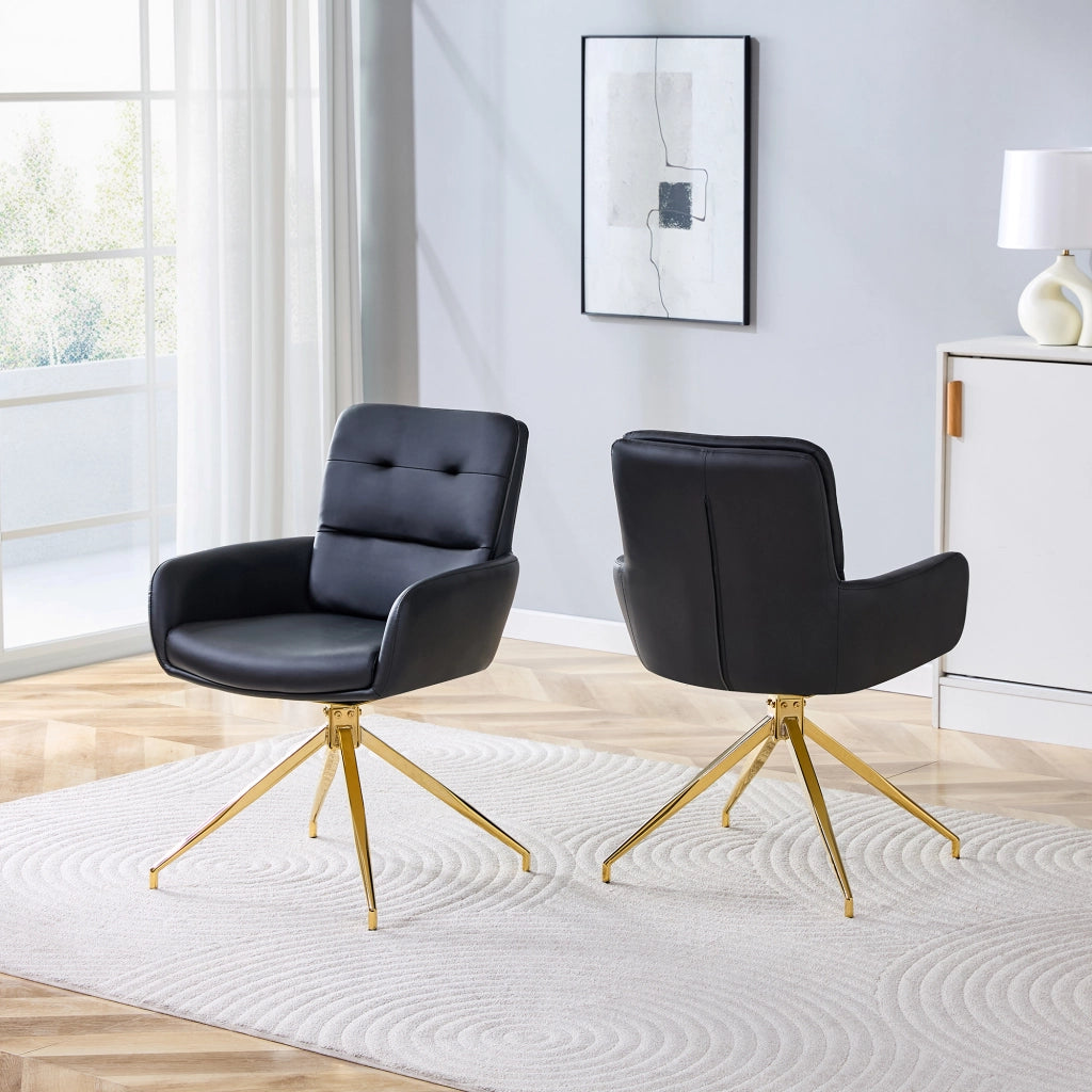 SEDIA Girevole 360° 85 cm PU Nero e Metallo Oro Set da 2 pezzi