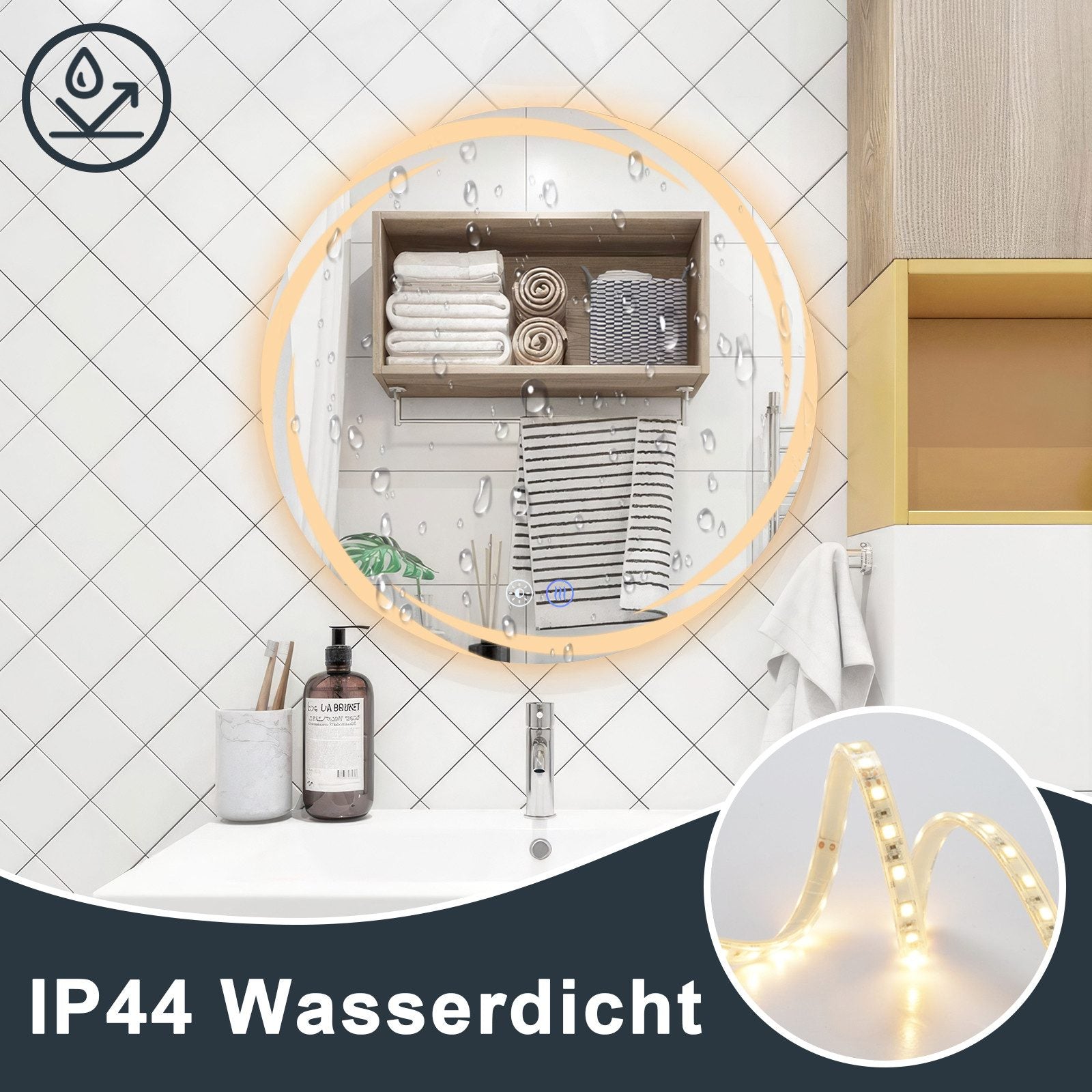 ZMH Specchio da bagno con illuminazione Specchio da bagno moderno rotondo IP44 con funzione touch