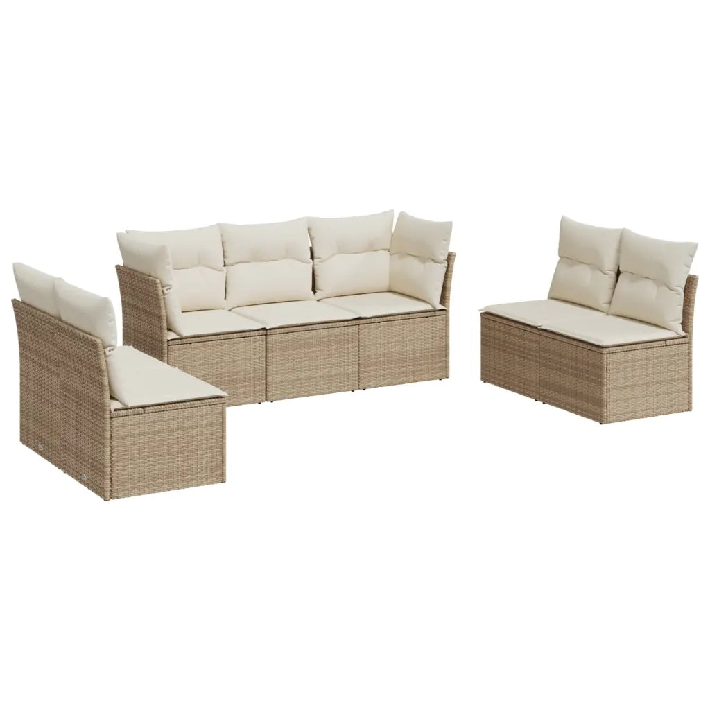 Set Divani da Giardino 7 pz con Cuscini Beige in Polyrattan 3217408
