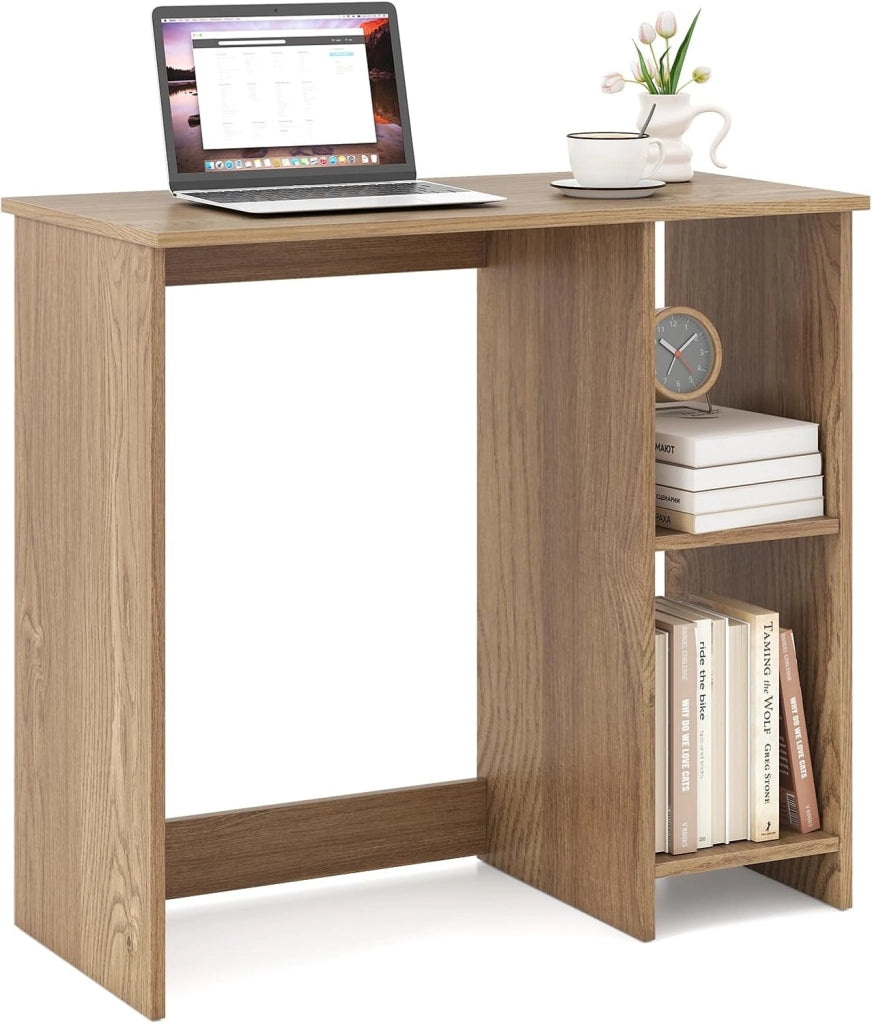Scrivania da Ufficio, Scrivania con Libreria da Ufficio, Scrittoio con 2 Ripiani, Tavolo in Stile Moderno, per Ufficio, Soggiorno, Camera da Letto, Studio (Marrone)