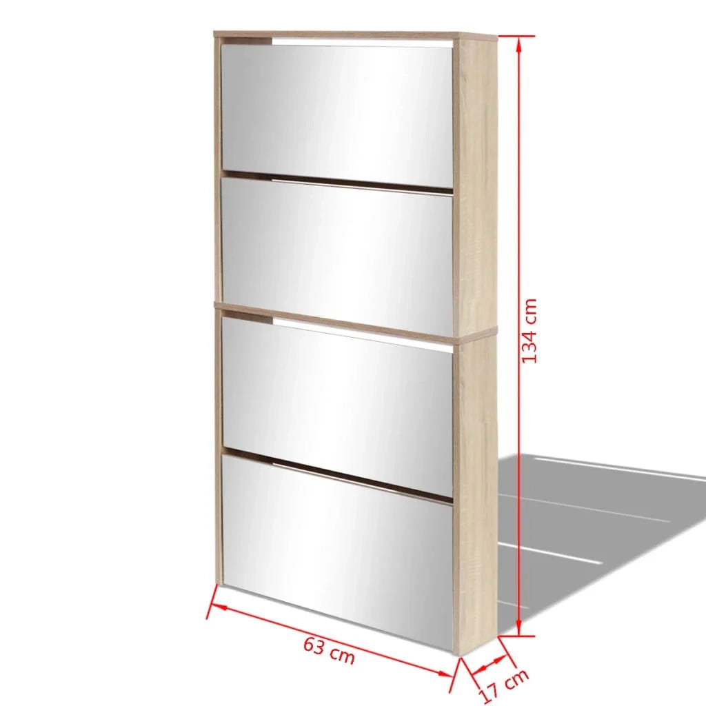 Scarpiera con 4 ripiani e specchio 63 x 17 x 134 cm rovere marrone 02_0043394